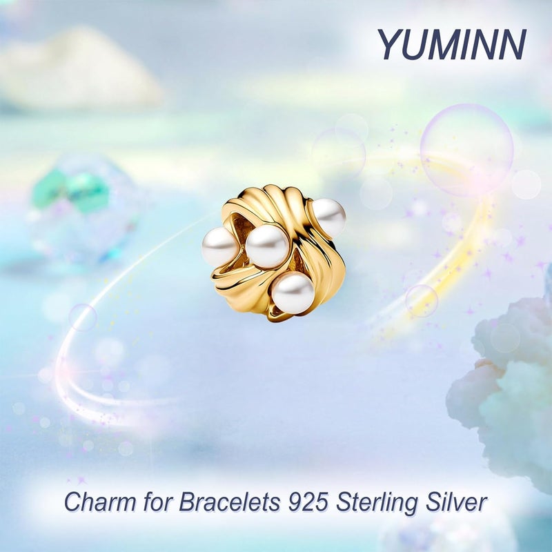 YUMINN سحر فضة استرلينية 925 للأساور، سحر الحب والقلب، خرز متدلي من زهور الكرز، مجوهرات للنساء - Image 2